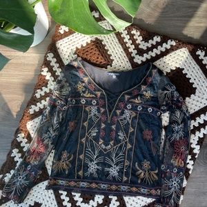 Embroidered top with Sheer sleeves